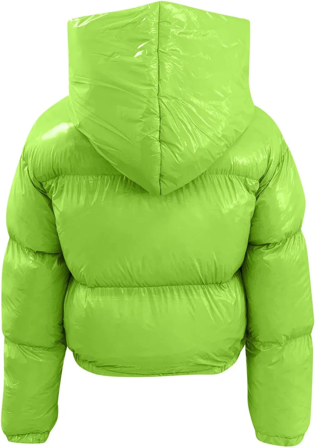 2024 Fashion Cool Zipper Crop Jacket Coat for Women Long Sleeve Hooded Quilted Outwear Casual Loose Oversized Overcoat