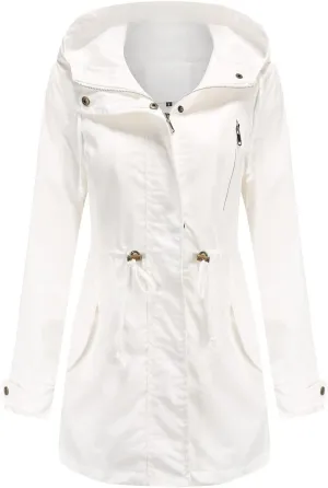 2024 Graceful Temperament Zip Up Outwear for Womens Long Sleeve Hooded Overcoat Comfort Soft Slim Windbreaker Work Suit