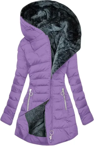 2025 Winter Coats for Women Long Sleeve Warm Parka Casts Puffer Quilted Thicken Hooded Outerwear with Fur Trim