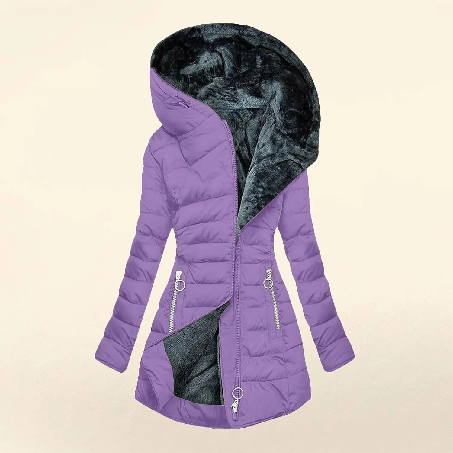 2025 Winter Coats for Women Long Sleeve Warm Parka Casts Puffer Quilted Thicken Hooded Outerwear with Fur Trim