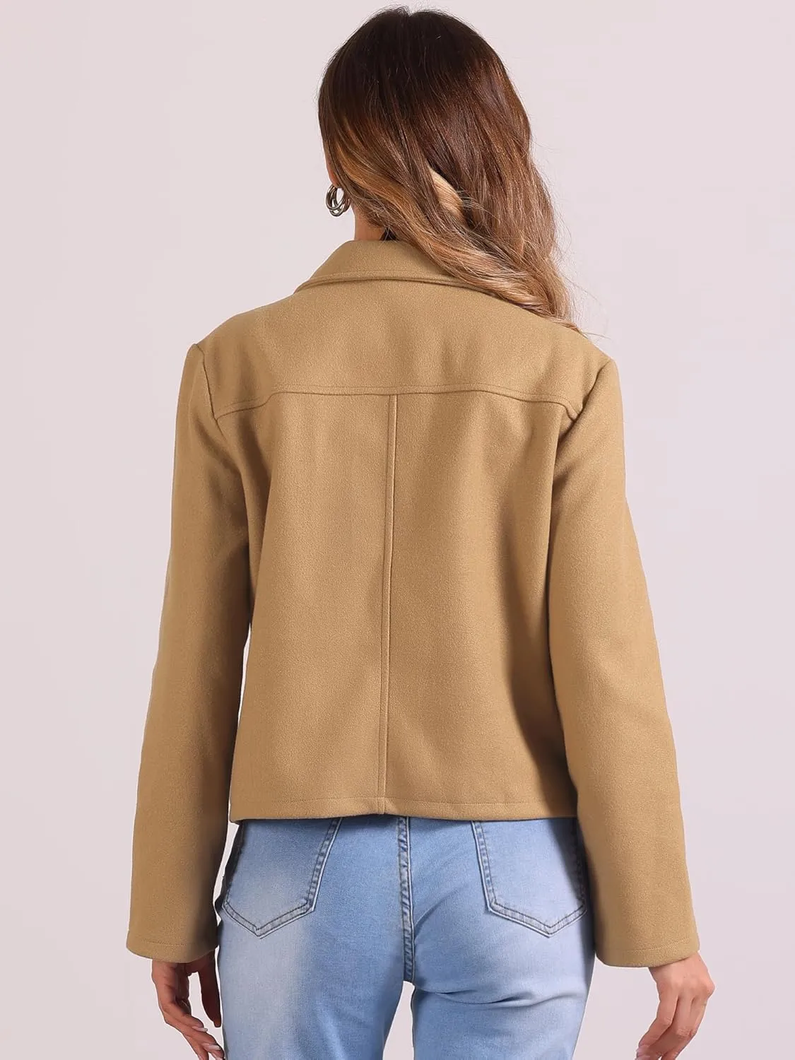 Allegra K Winter Cropped Coat for Women's Button Down Long Sleeve Coat