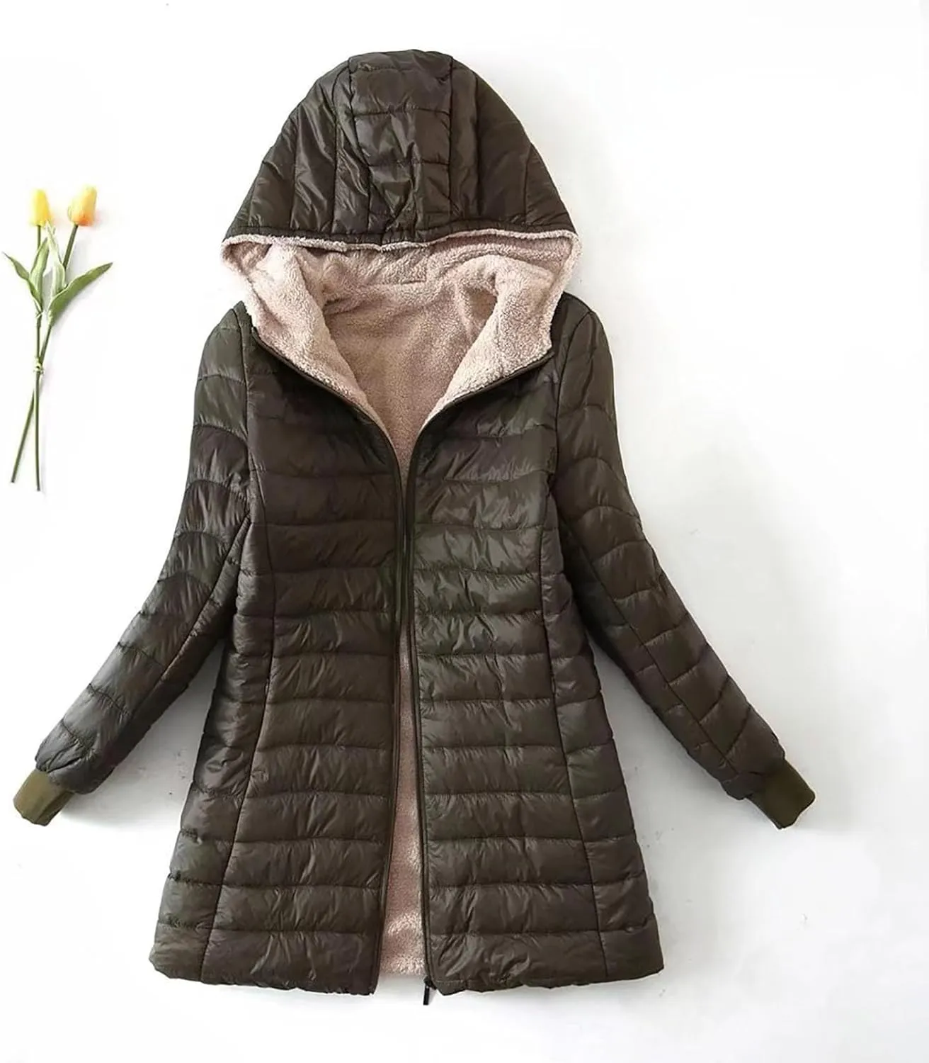 AMDBEL Long Puffer Jacket Women With Hood Plus Size Down Coat Cotton Cover Coat Lightweight Down Coat With Hood Winter Jacket