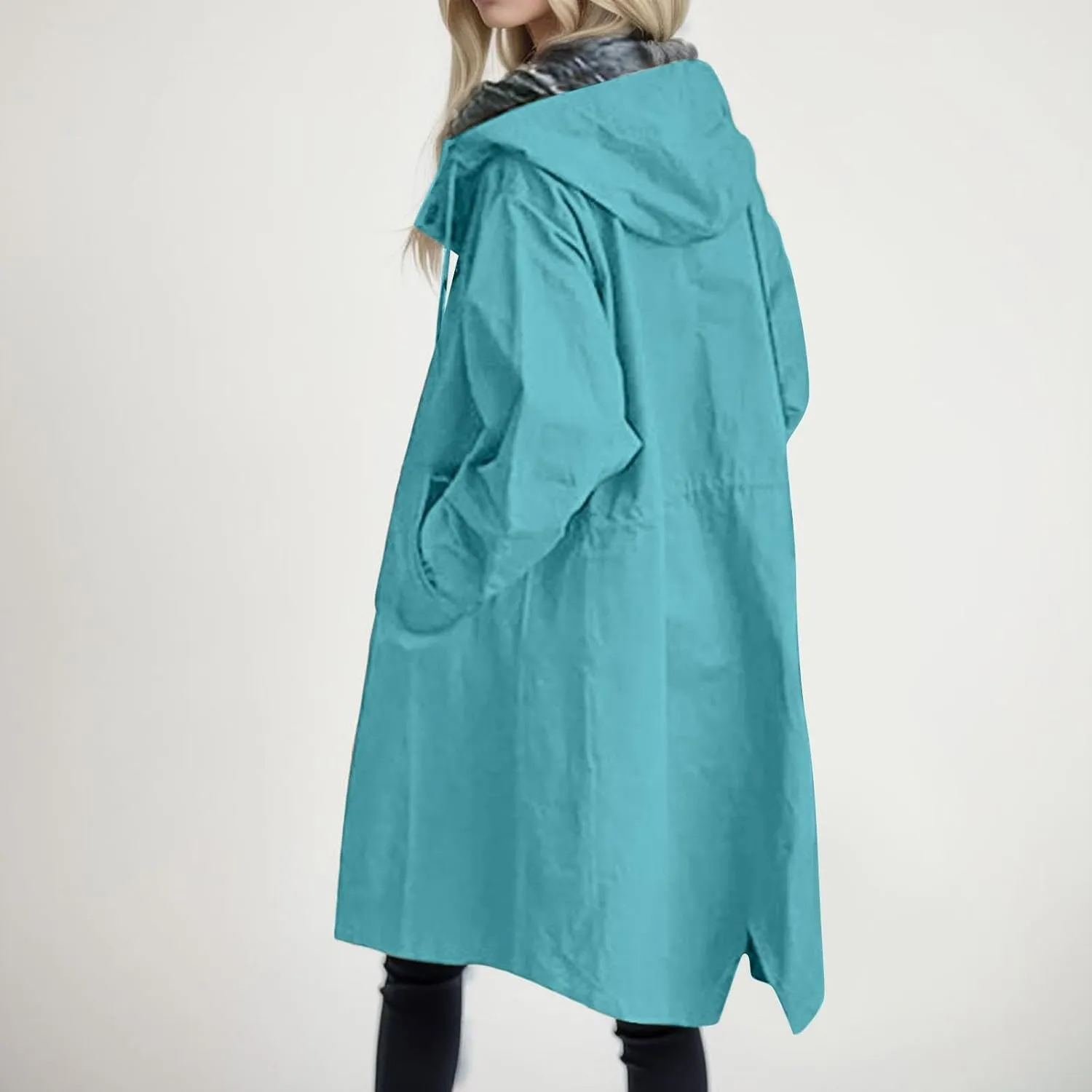 AMDBEL Trench Coat for Women 2023 Women's Casual Long Rain Jacket Fashion Winter Hooded Oversized Windbreaker Coats Outerwear