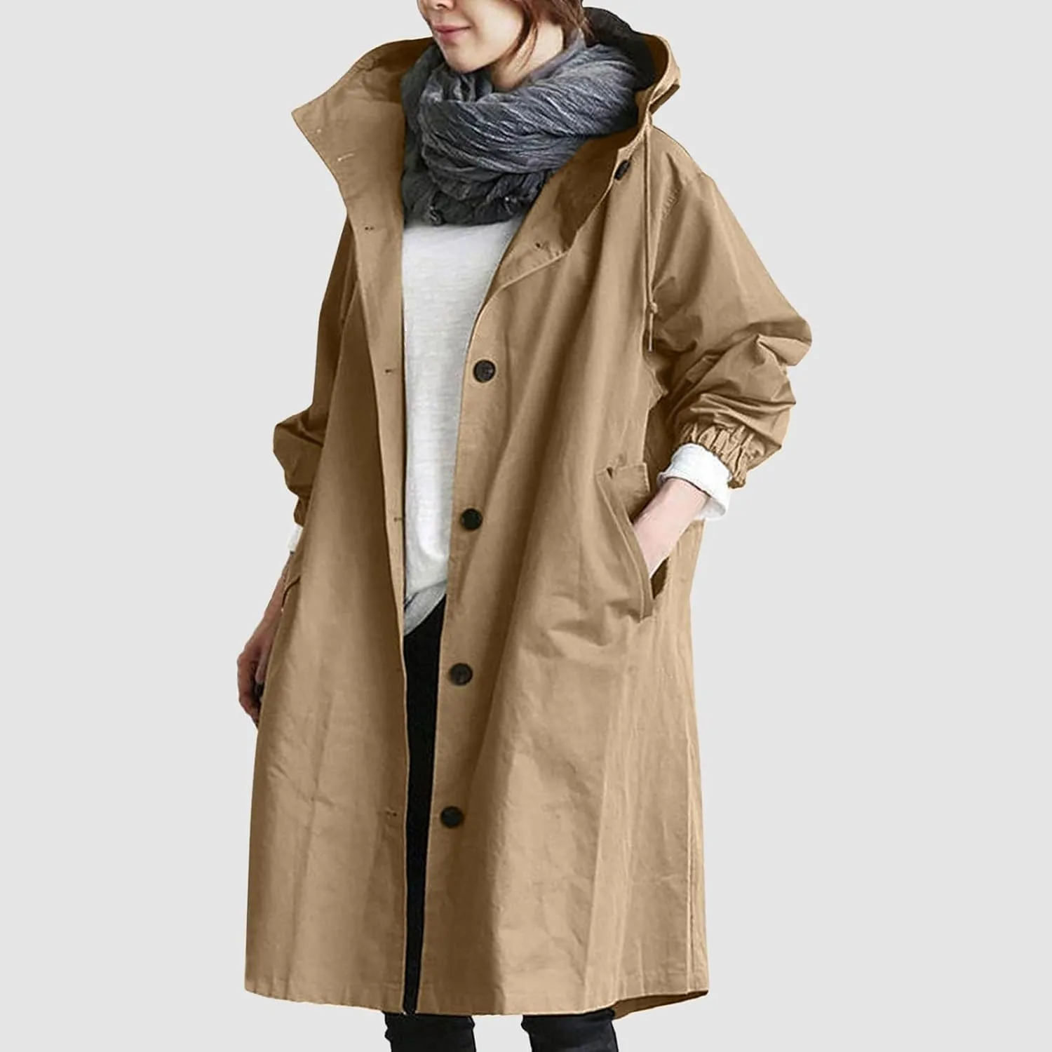 AMDBEL Trench Coat for Women 2023 Women's Casual Long Rain Jacket Fashion Winter Hooded Oversized Windbreaker Coats Outerwear