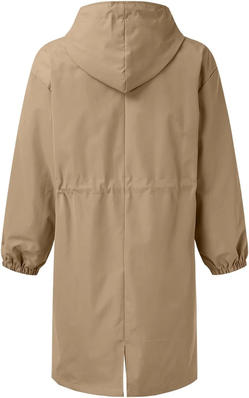 AMDBEL Trench Coat for Women 2023 Women's Casual Long Rain Jacket Fashion Winter Hooded Oversized Windbreaker Coats Outerwear
