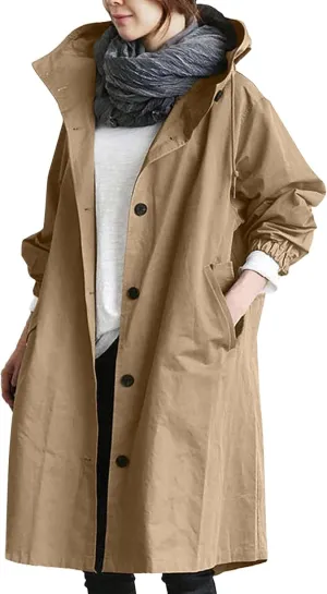 AMDBEL Trench Coat for Women 2023 Women's Casual Long Rain Jacket Fashion Winter Hooded Oversized Windbreaker Coats Outerwear
