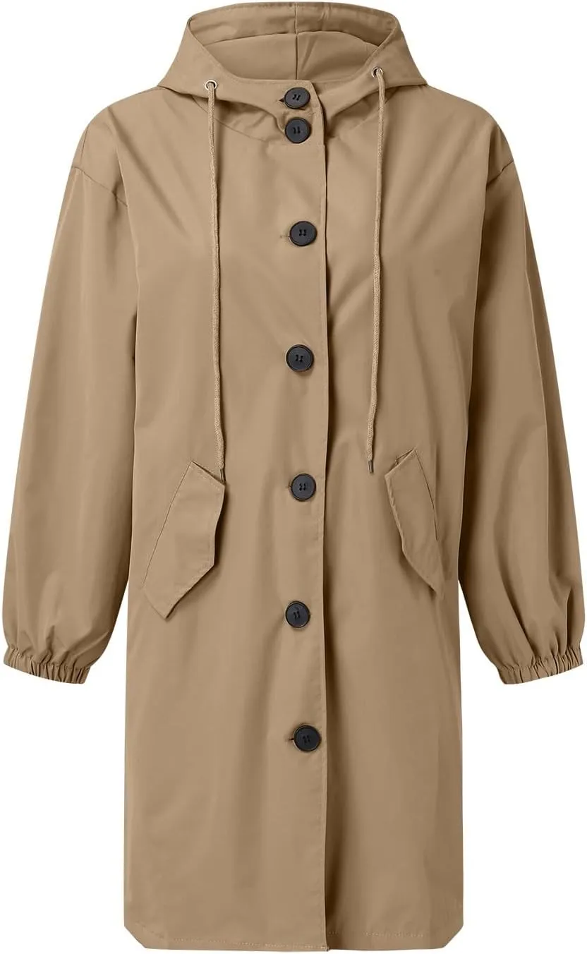 AMDBEL Trench Coat for Women 2023 Women's Casual Long Rain Jacket Fashion Winter Hooded Oversized Windbreaker Coats Outerwear