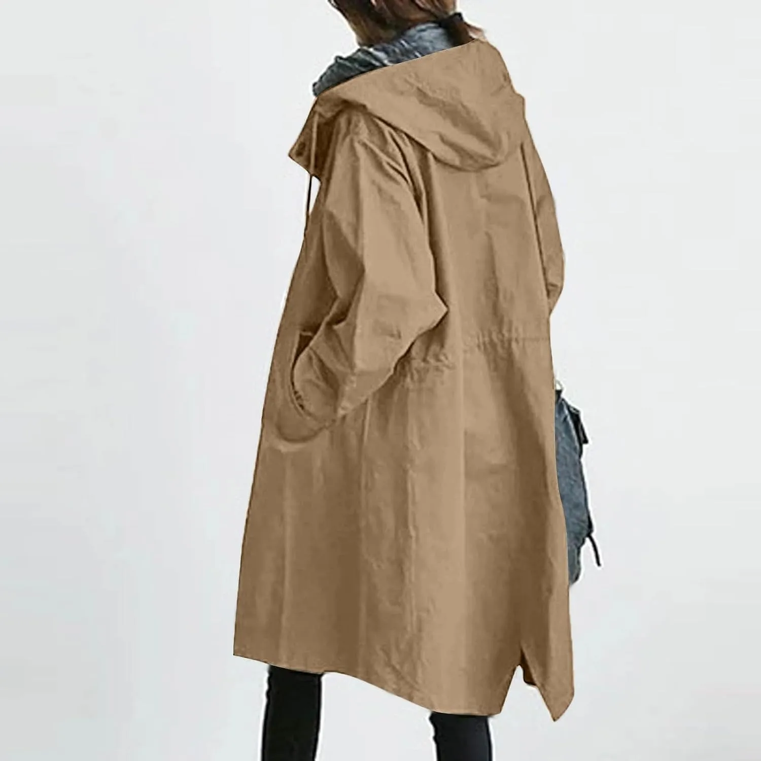 AMDBEL Trench Coat for Women 2023 Women's Casual Long Rain Jacket Fashion Winter Hooded Oversized Windbreaker Coats Outerwear