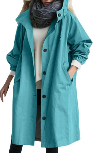 AMDBEL Trench Coat for Women 2023 Women's Casual Long Rain Jacket Fashion Winter Hooded Oversized Windbreaker Coats Outerwear
