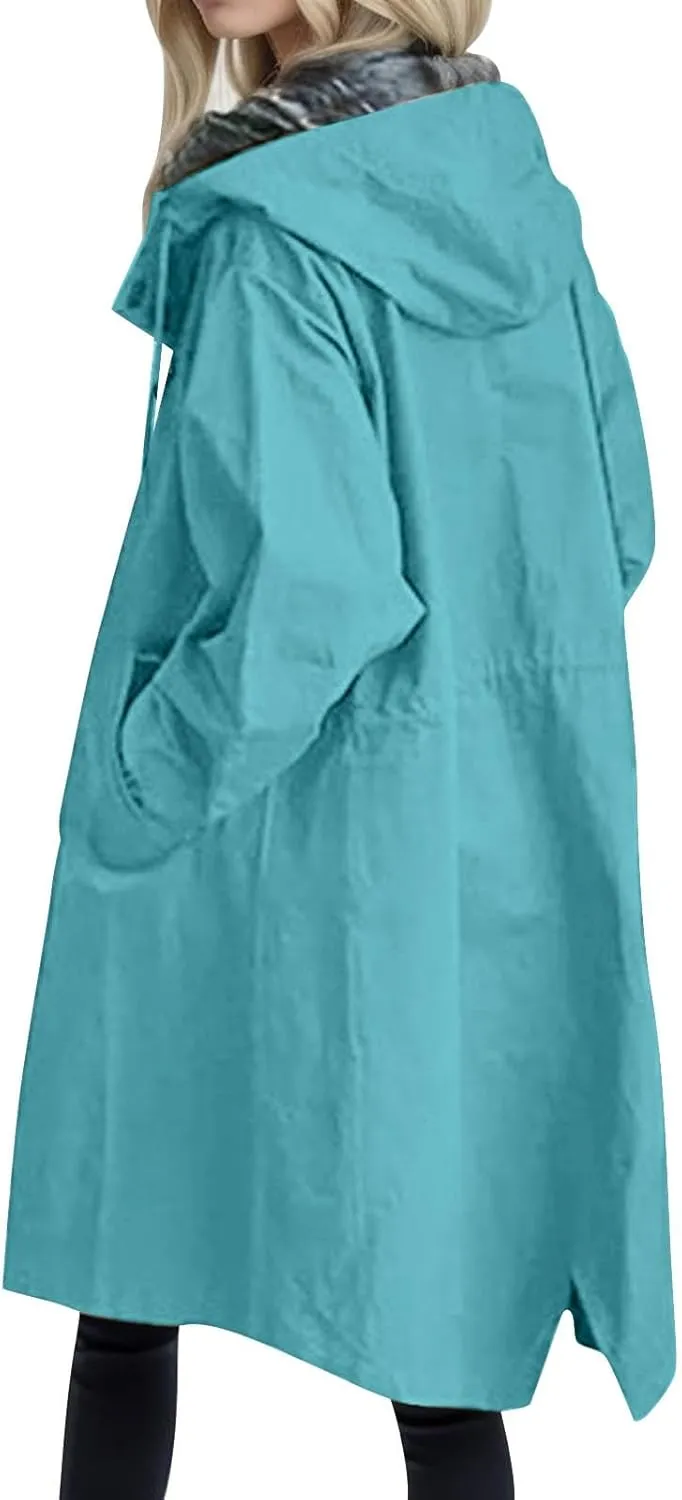 AMDBEL Trench Coat for Women 2023 Women's Casual Long Rain Jacket Fashion Winter Hooded Oversized Windbreaker Coats Outerwear