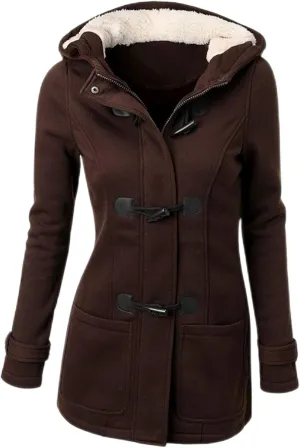 Andongnywell Women's Winter Fashion Outdoor Warm Wool Blended Classic Coat Jacket Horn Button Coat Outwear