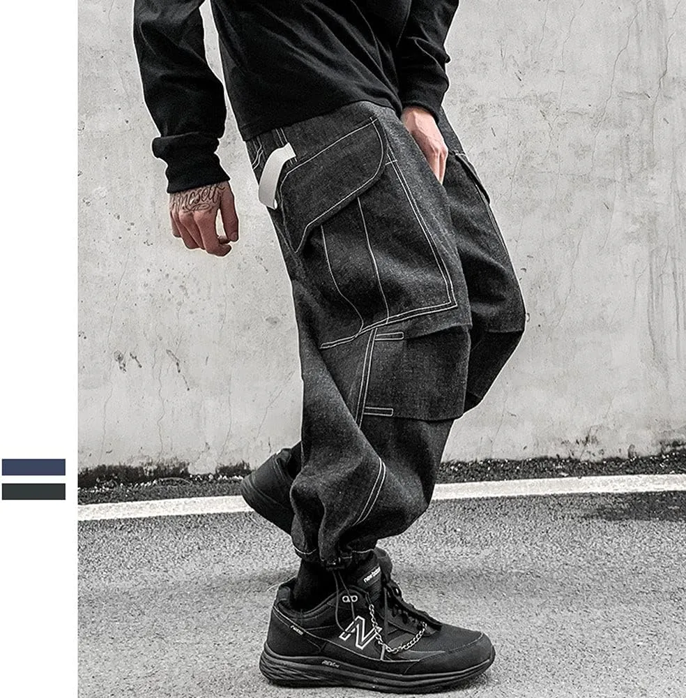 Astellarie Mens Baggy Cargo Joggers Casual Drawstring Loose Fit Hip-hop Sweatpants with Multi-Pocket