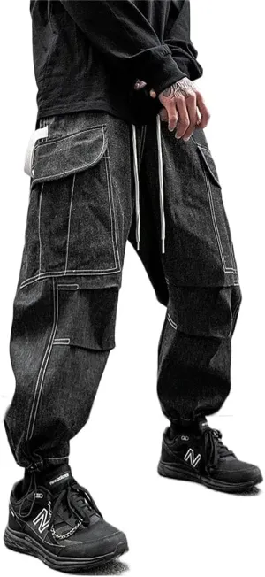 Astellarie Mens Baggy Cargo Joggers Casual Drawstring Loose Fit Hip-hop Sweatpants with Multi-Pocket