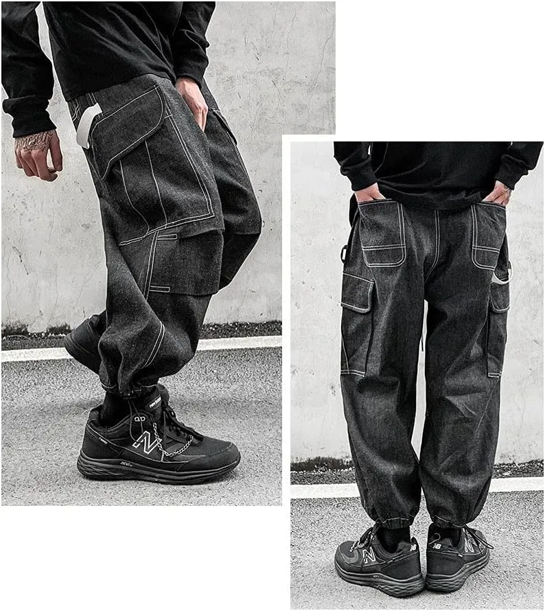 Astellarie Mens Baggy Cargo Joggers Casual Drawstring Loose Fit Hip-hop Sweatpants with Multi-Pocket