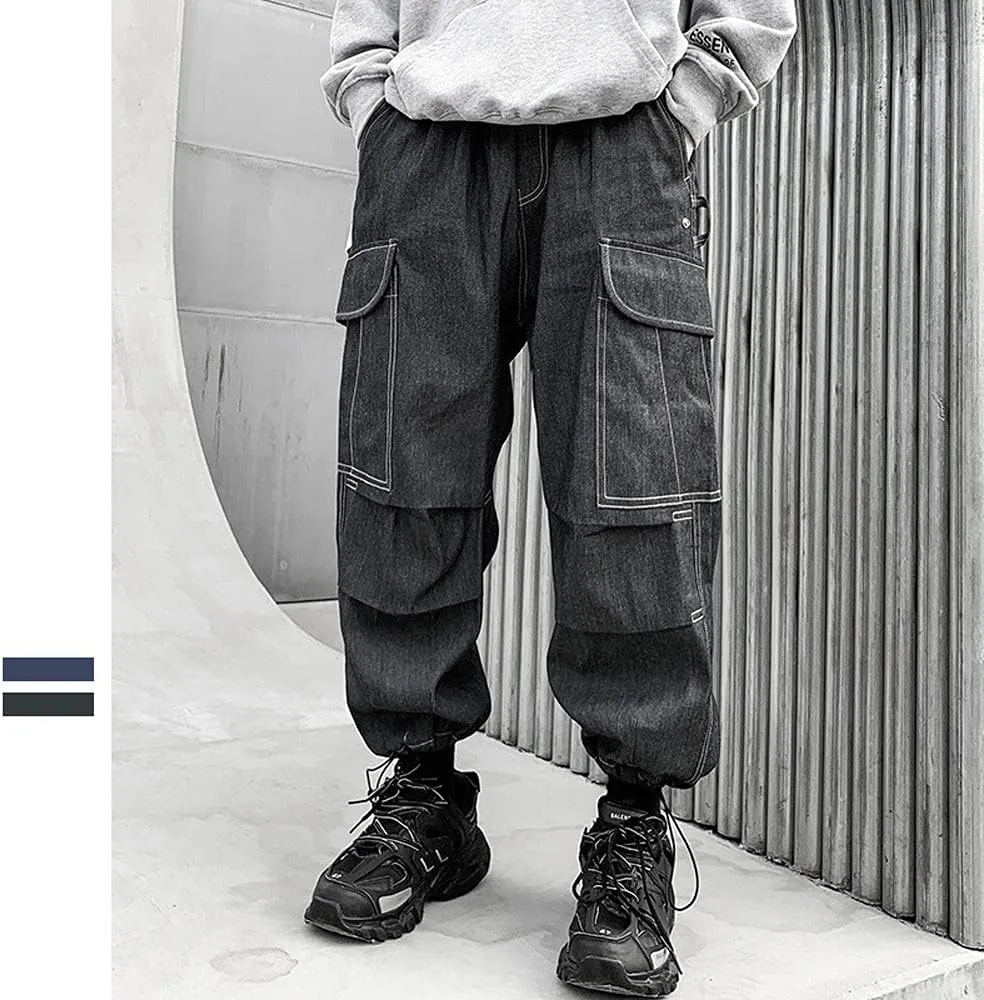 Astellarie Mens Baggy Cargo Joggers Casual Drawstring Loose Fit Hip-hop Sweatpants with Multi-Pocket