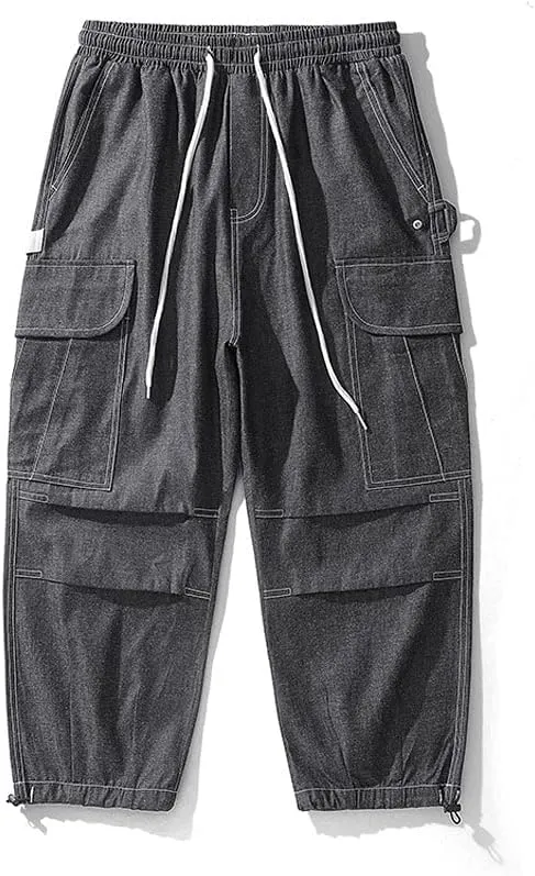Astellarie Mens Baggy Cargo Joggers Casual Drawstring Loose Fit Hip-hop Sweatpants with Multi-Pocket