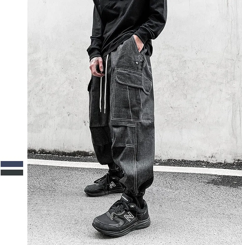 Astellarie Mens Baggy Cargo Joggers Casual Drawstring Loose Fit Hip-hop Sweatpants with Multi-Pocket