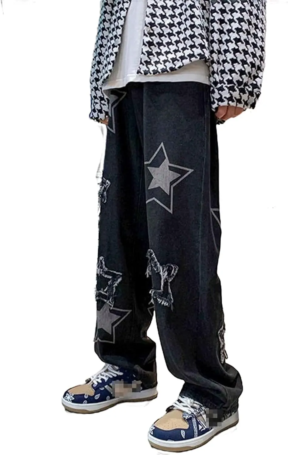 Astellarie Mens Streetwear Gothic Loose Fit Hip Hop Baggy Straight Leg Jeans Pants Denim Trousers with Pockets