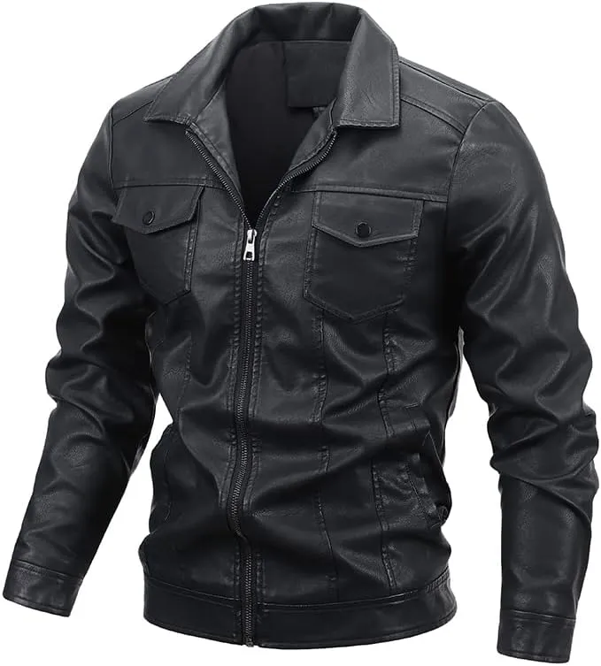 Autumn Winter Leather Jacket Men's Faux Motorcycle Leather Jacket Leather Outerwear Moto Biker Coat Mens Clothing