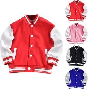 Baby Boy Girl Bomber Jacket Color Block Letter Graphic Long Sleeve Baseball Varsity Jacket Coat Winter Clothes