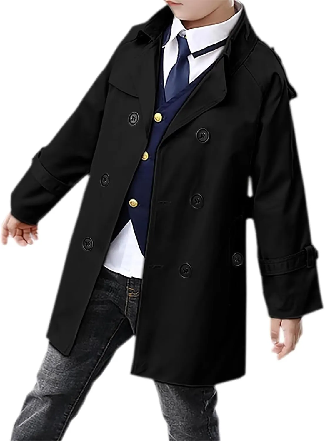 Betusline Boys Waterproof Trench Coat Double Breasted Classic Belted Outwear Jacket Dress Coats