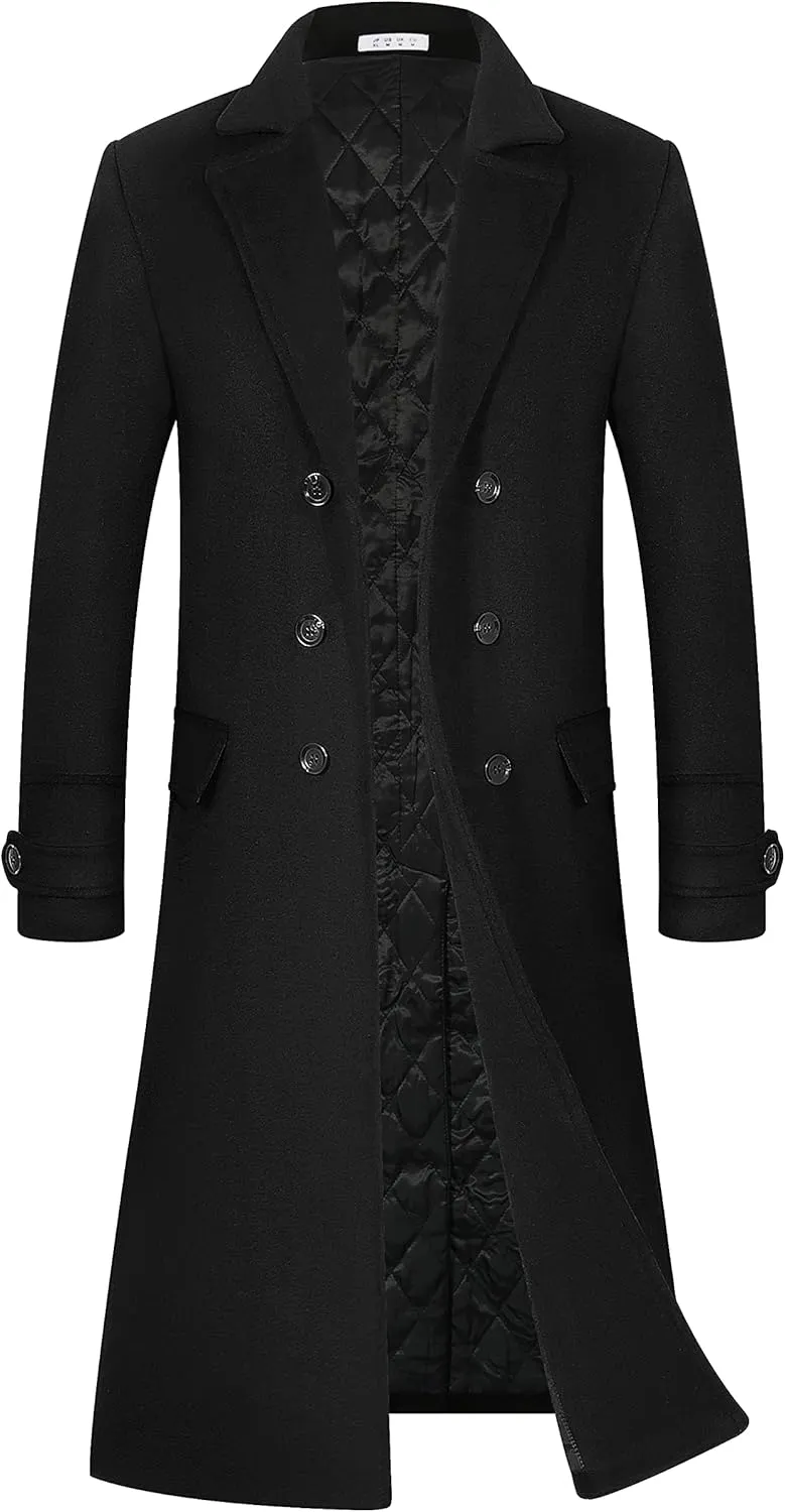 BOJIN Mens Trench Coat Wool Blend Top Pea Coat Winter Long Single Breasted Classic Stylish Business Overcoat
