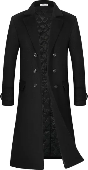 BOJIN Mens Trench Coat Wool Blend Top Pea Coat Winter Long Single Breasted Classic Stylish Business Overcoat
