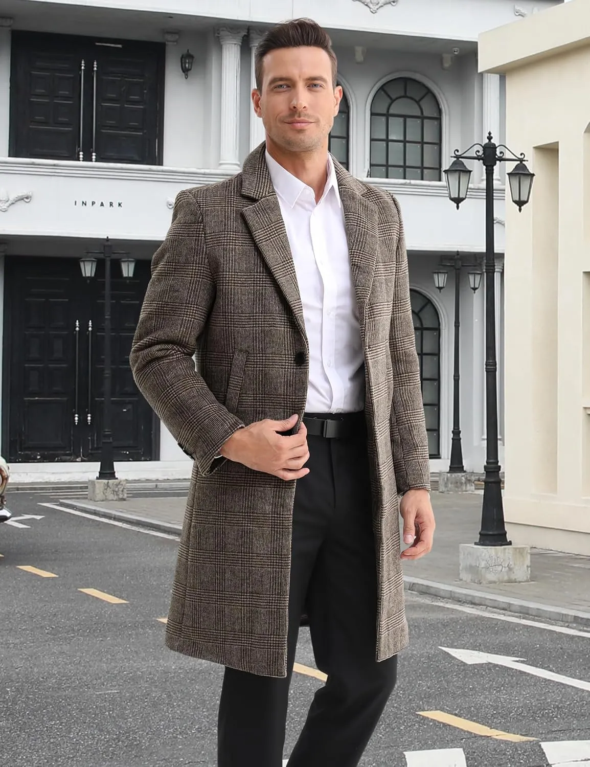 BOJIN Mens Trench Coat Wool Blend Top Pea Coat Winter Long Single Breasted Classic Stylish Business Overcoat