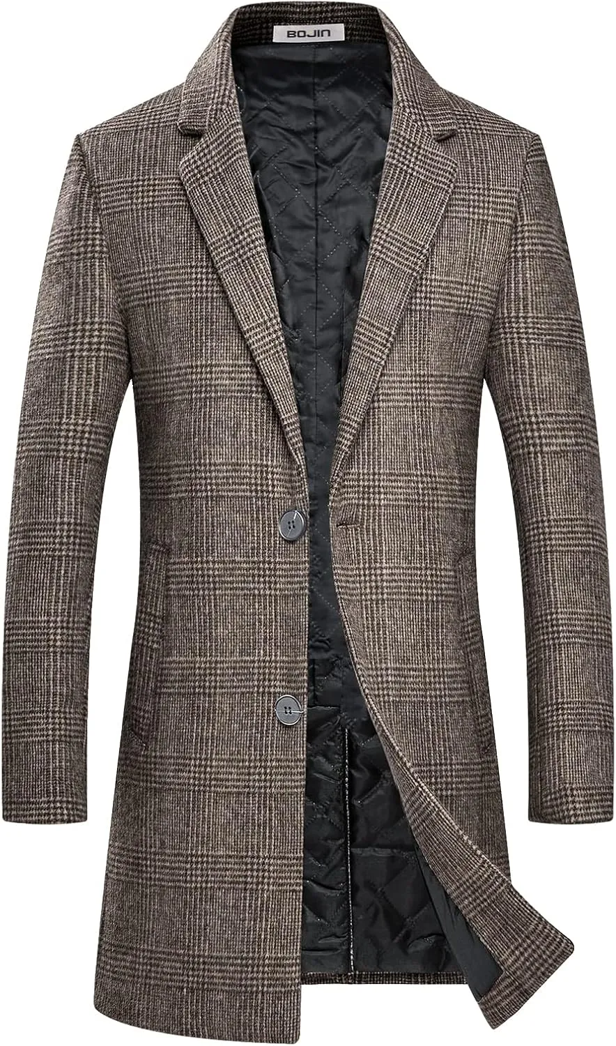 BOJIN Mens Trench Coat Wool Blend Top Pea Coat Winter Long Single Breasted Classic Stylish Business Overcoat