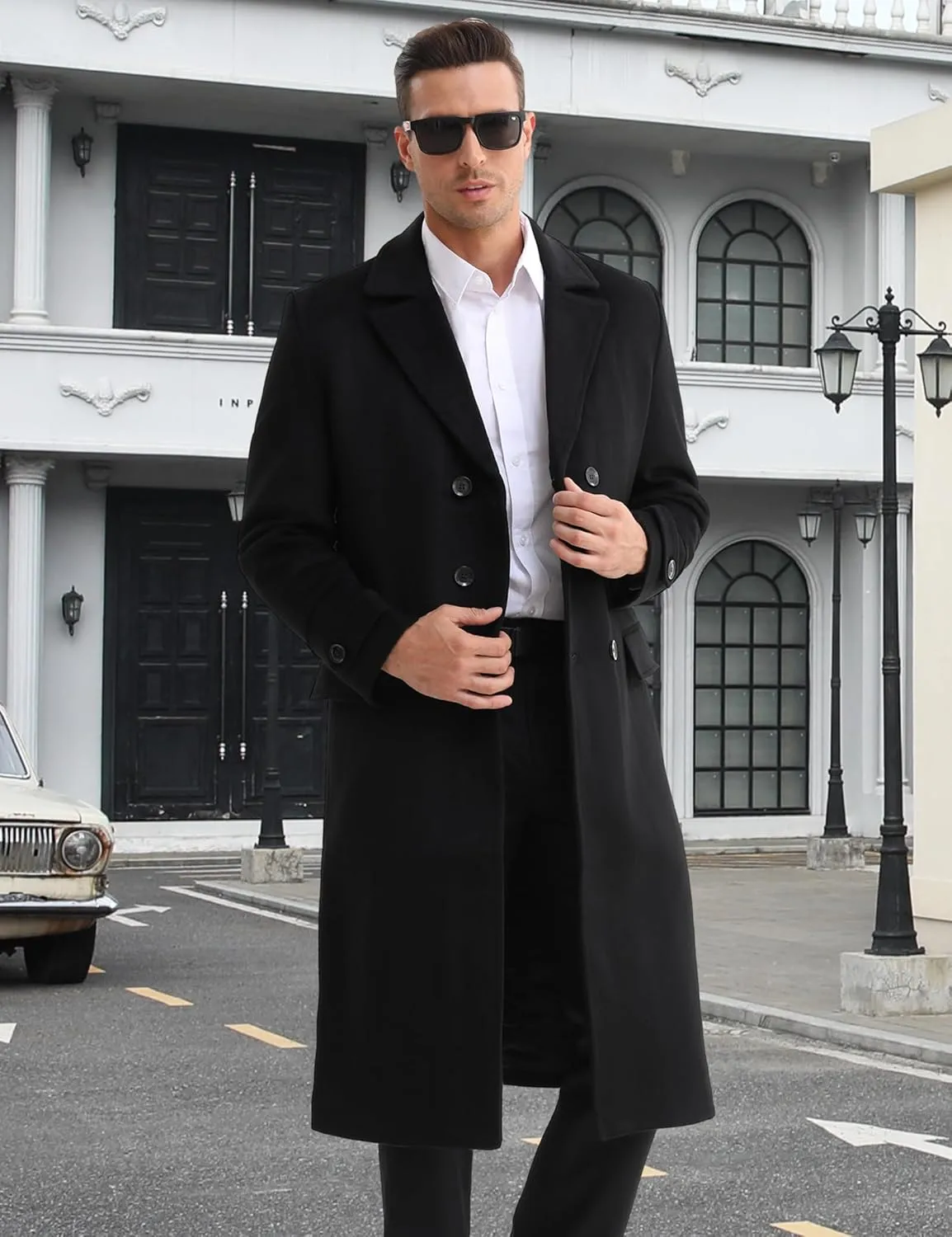 BOJIN Mens Trench Coat Wool Blend Top Pea Coat Winter Long Single Breasted Classic Stylish Business Overcoat