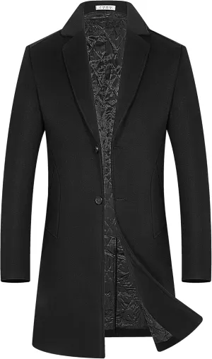 BOJIN Mens Trench Coat Wool Blend Top Pea Coat Winter Long Single Breasted Classic Stylish Business Overcoat