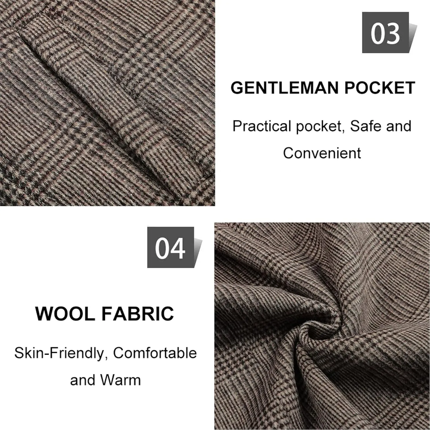 BOJIN Mens Trench Coat Wool Blend Top Pea Coat Winter Long Single Breasted Classic Stylish Business Overcoat