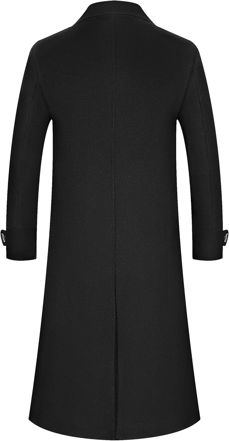 BOJIN Mens Trench Coat Wool Blend Top Pea Coat Winter Long Single Breasted Classic Stylish Business Overcoat