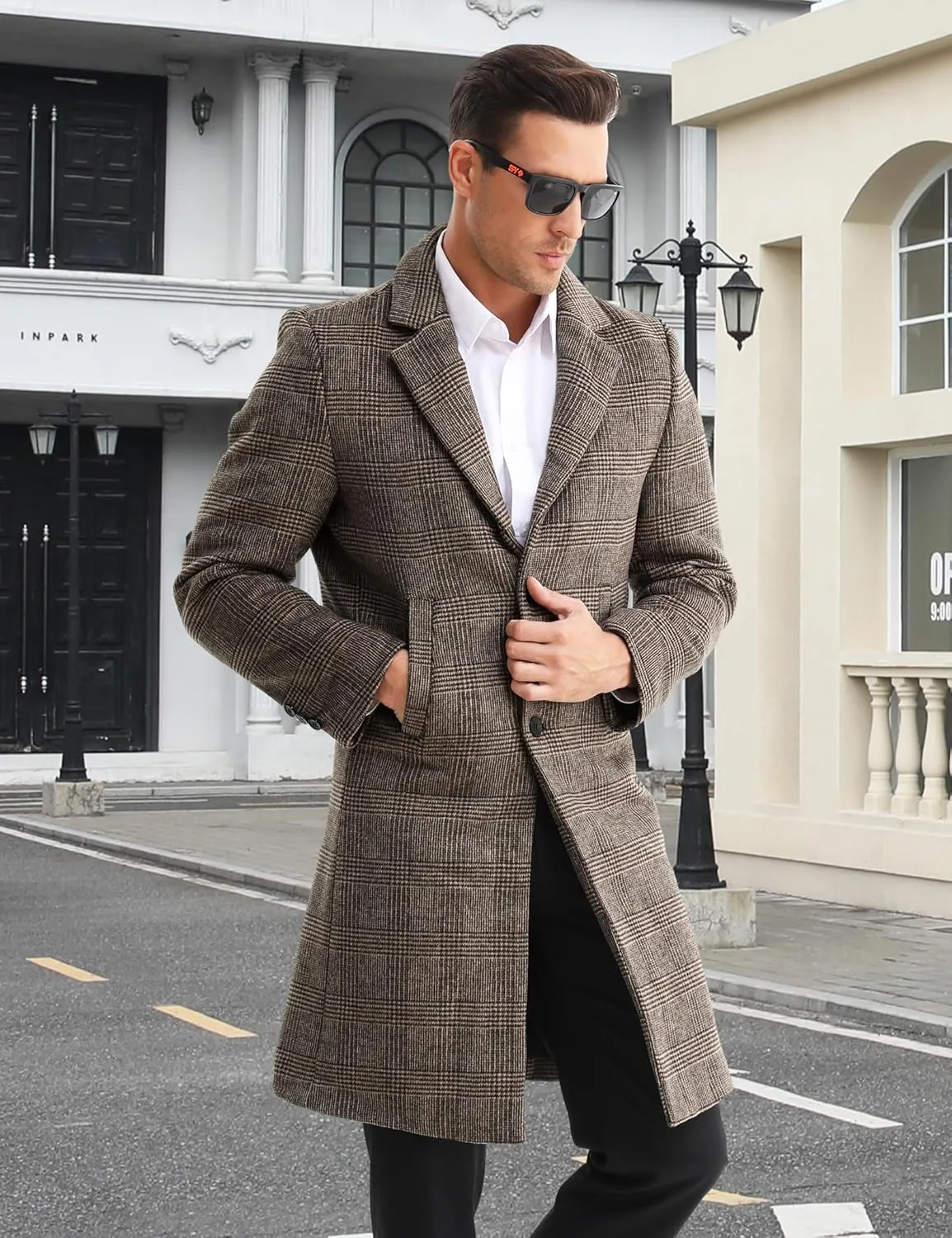 BOJIN Mens Trench Coat Wool Blend Top Pea Coat Winter Long Single Breasted Classic Stylish Business Overcoat