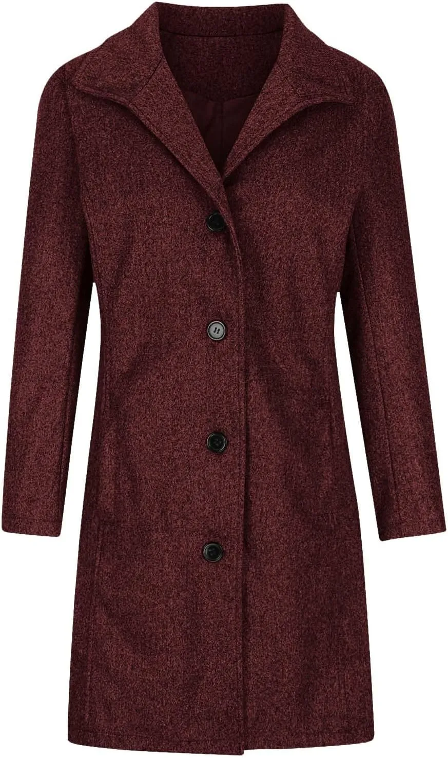 Borniu Women's Casual Thicken Wool Blend Stand Collar Single Breasted Pea Coat Winter Dress Coat with Pockets