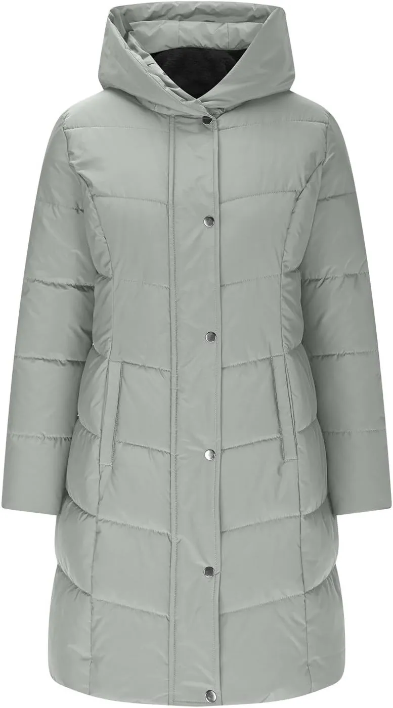 Borniu Women's Long Winter Down Coat Thicken Fleece Lined Parka Warm Puffer Jacket Casual Quilted Hooded Jackets