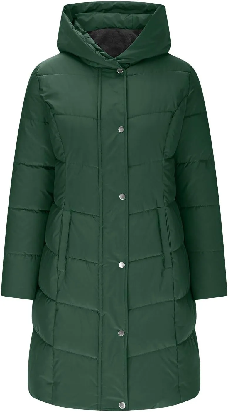 Borniu Women's Long Winter Down Coat Thicken Fleece Lined Parka Warm Puffer Jacket Casual Quilted Hooded Jackets