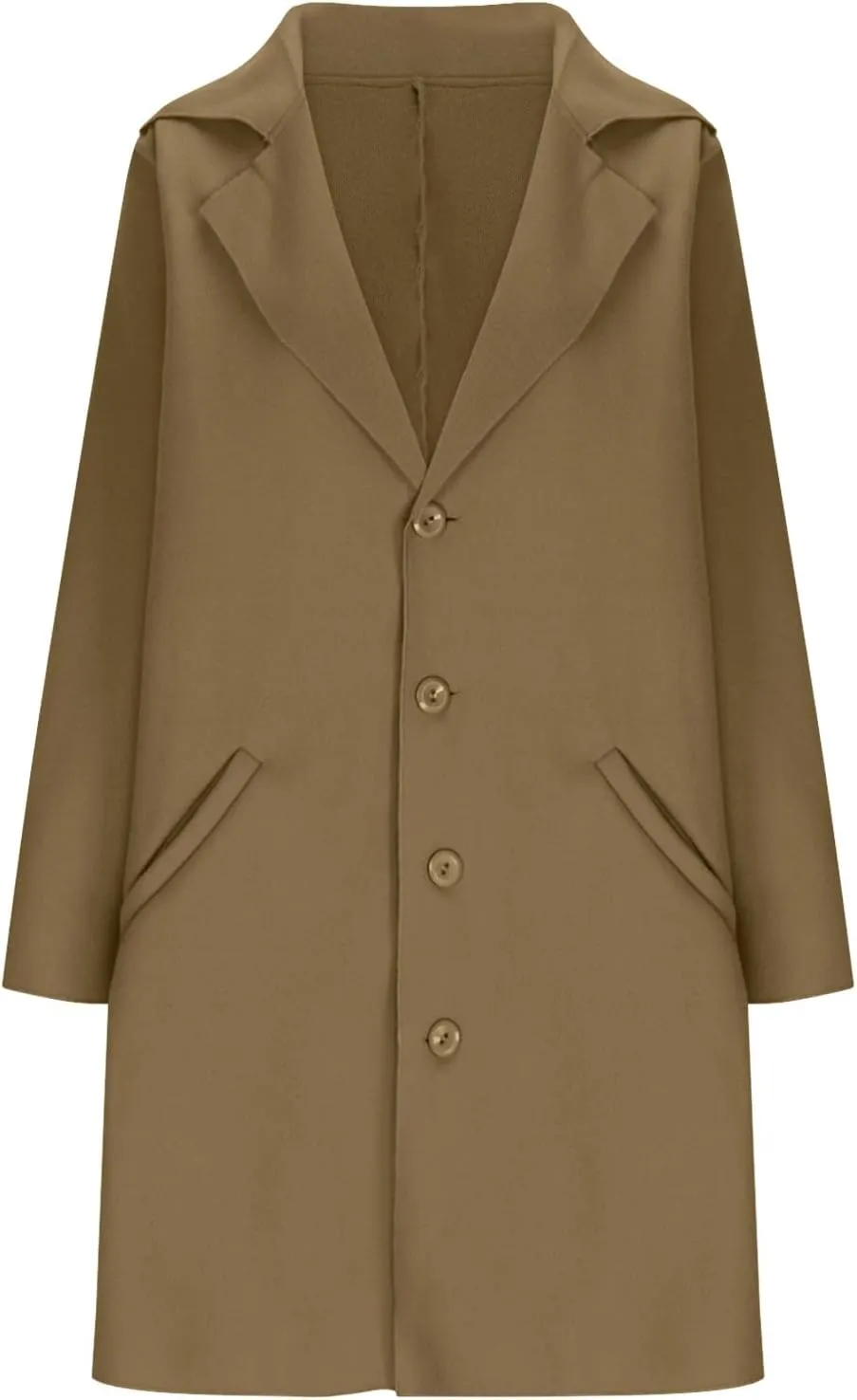 Borniu Womens Long Wool Blend Pea Coat Single Breasted Trench Coat Notch Lapel Open Front Cardigan Jacket Fall Winter Clothes