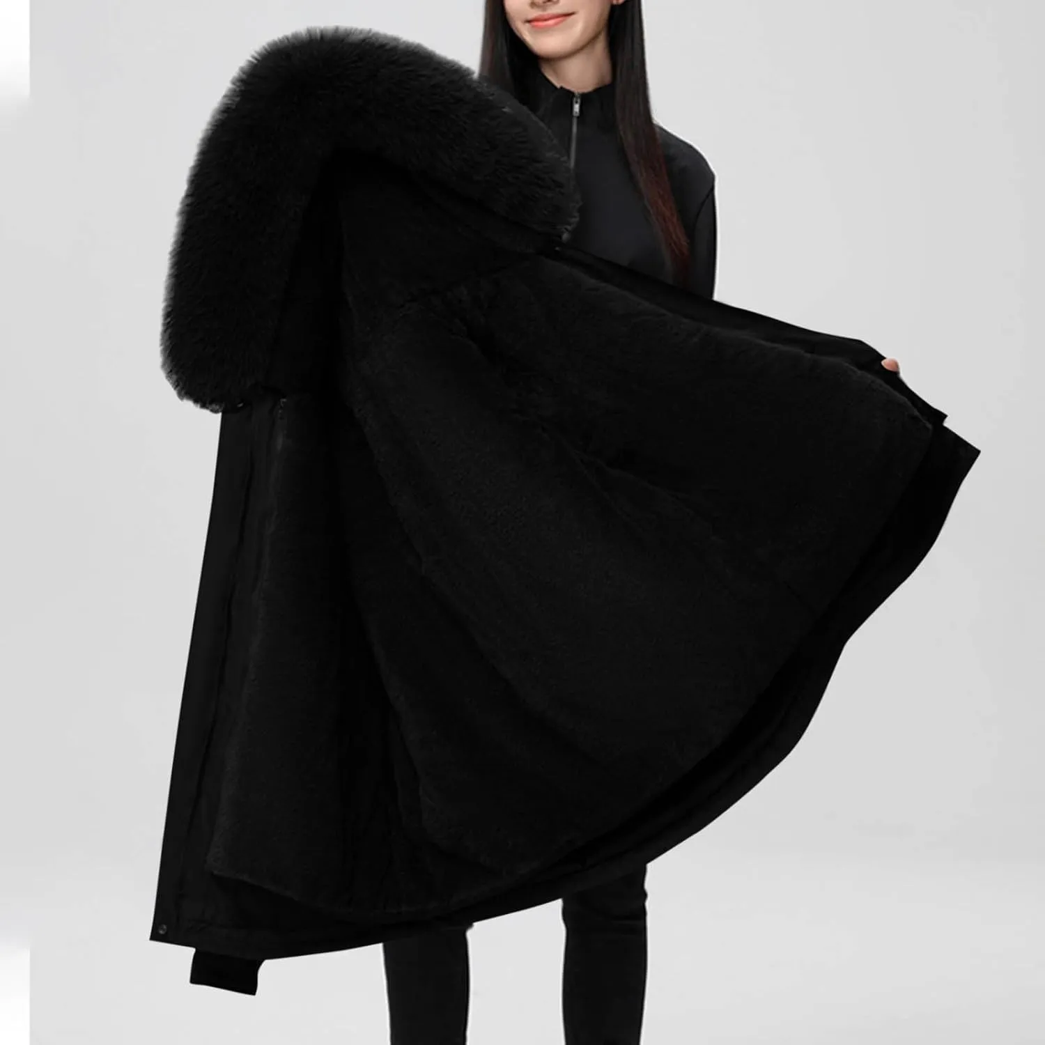 Borniu Women's Warm Thickened Parka Coat Winter Puffer Jacket with Removable Hood Drawstring Fleece Lined Down Jacket