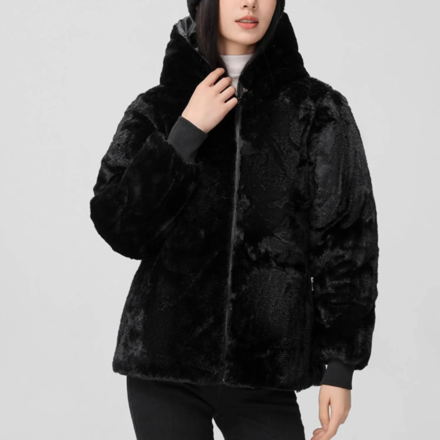 Borniu Women's Warm Thickened Parka Coat Winter Puffer Jacket with Removable Hood Drawstring Fleece Lined Down Jacket