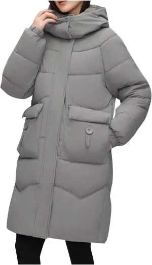 Borniu Women's Warm Thickened Parka Coat Winter Puffer Jacket with Removable Hood Trendy Quilted Down Jacket