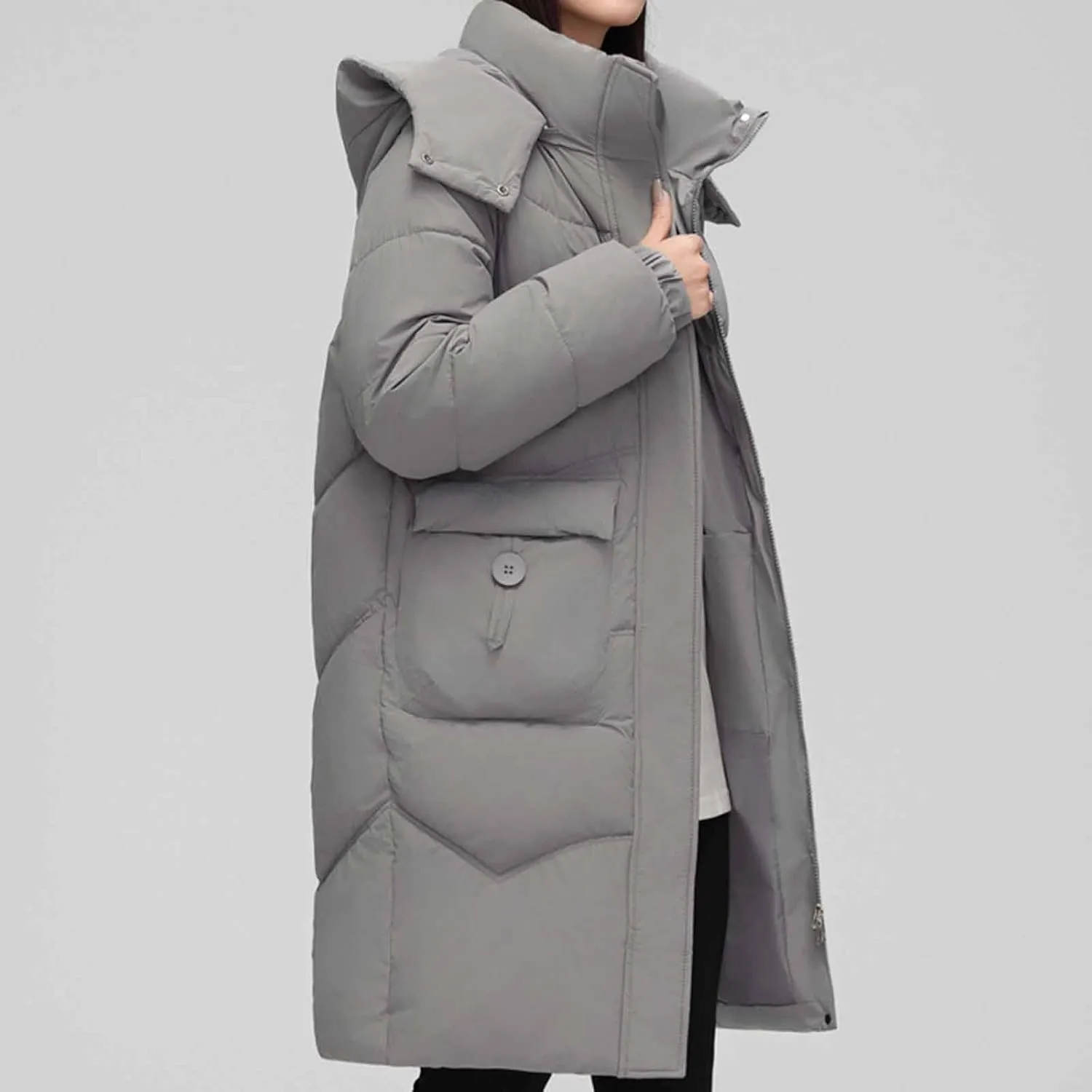 Borniu Women's Warm Thickened Parka Coat Winter Puffer Jacket with Removable Hood Trendy Quilted Down Jacket