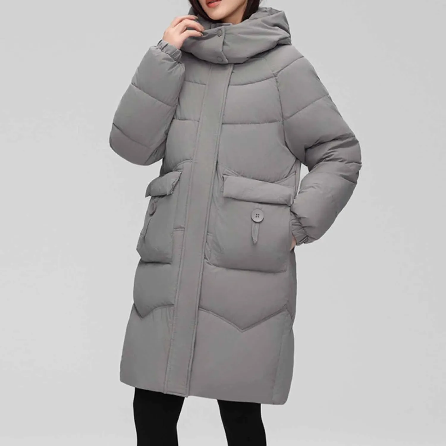 Borniu Women's Warm Thickened Parka Coat Winter Puffer Jacket with Removable Hood Trendy Quilted Down Jacket