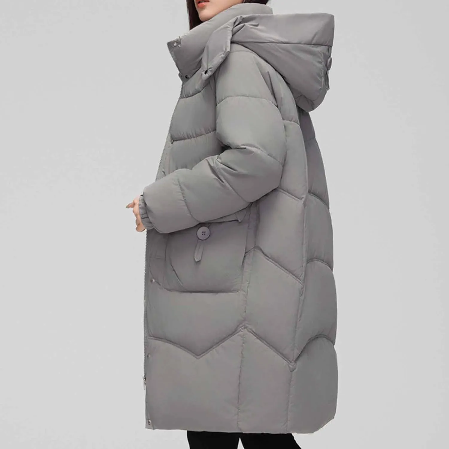 Borniu Women's Warm Thickened Parka Coat Winter Puffer Jacket with Removable Hood Trendy Quilted Down Jacket