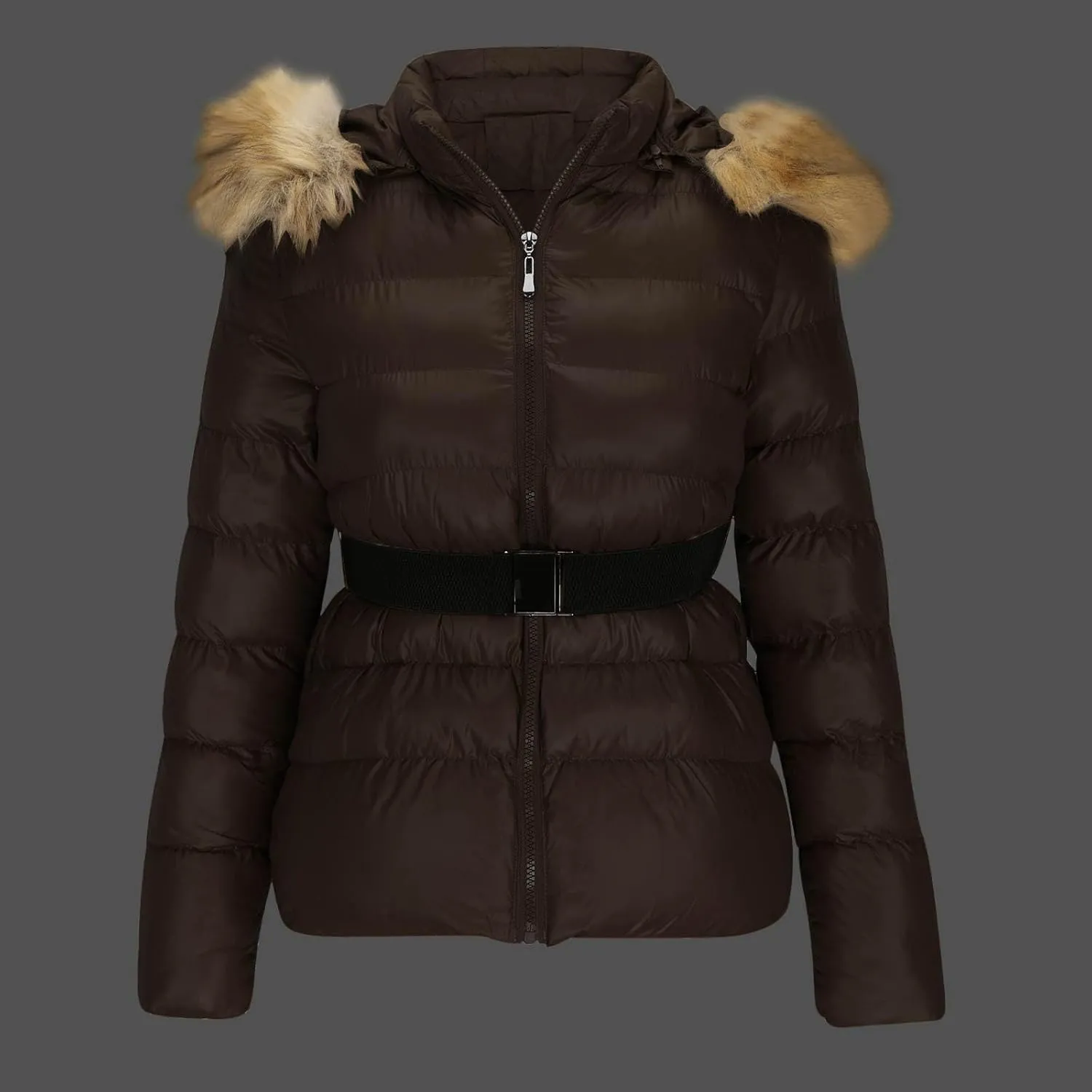 Borniu Women's Winter Coat Thickened Down Jacket Warm Puffer Jacket Long Sleeve Full Zip Quilted Jackets With Faux Fur Hood