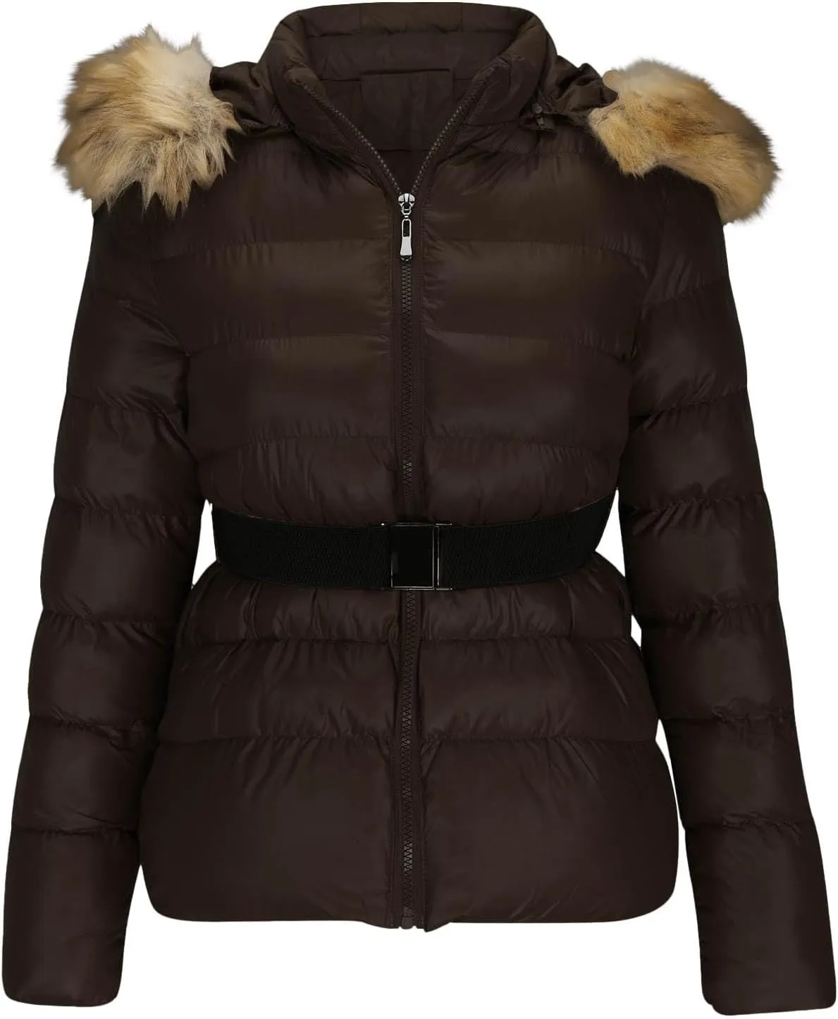 Borniu Women's Winter Coat Thickened Down Jacket Warm Puffer Jacket Long Sleeve Full Zip Quilted Jackets With Faux Fur Hood
