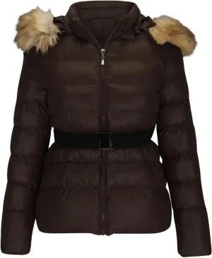 Borniu Women's Winter Coat Thickened Down Jacket Warm Puffer Jacket Long Sleeve Full Zip Quilted Jackets With Faux Fur Hood
