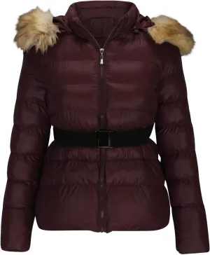 Borniu Women's Winter Coat Thickened Down Jacket Warm Puffer Jacket Long Sleeve Full Zip Quilted Jackets With Faux Fur Hood