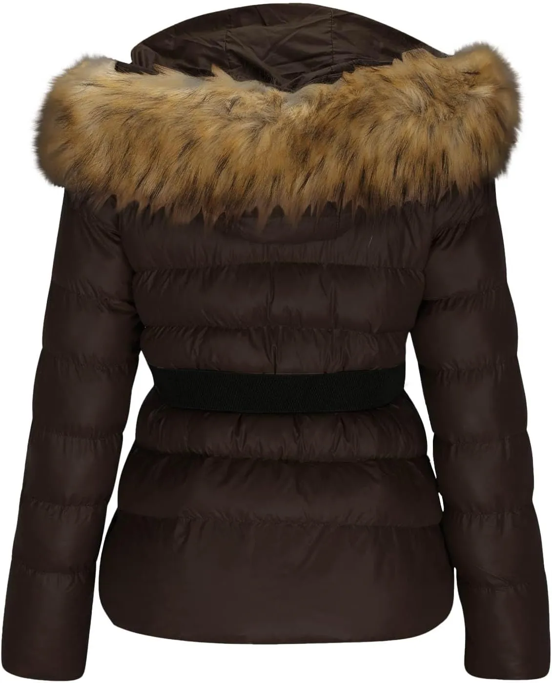 Borniu Women's Winter Coat Thickened Down Jacket Warm Puffer Jacket Long Sleeve Full Zip Quilted Jackets With Faux Fur Hood