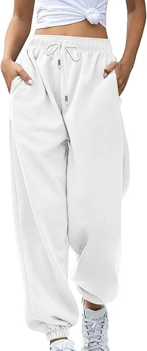 Bunched Feet Joggers for Women Casual Solid High Waisted Sweatpants Active Joggers Pants Baggy Lounge Bottoms